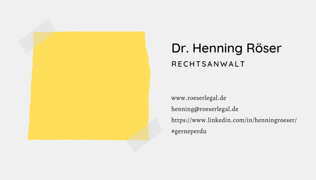 Visitenkarte Rechtsanwalt Dr. Henning Röser - Kontaktmöglichkeiten